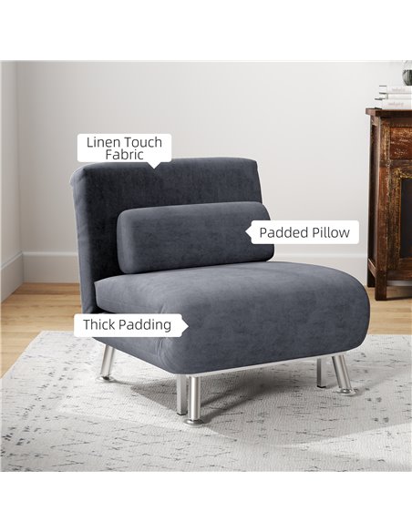 HOMCOM Single Velvet-Feel Sleeper Chair - Charcoal Grey 833-066V72CG - pic 111433 | FastDaddyshop