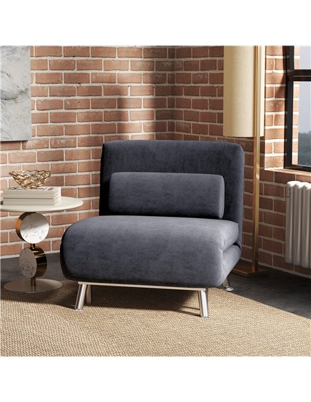 HOMCOM Single Velvet-Feel Sleeper Chair - Charcoal Grey 833-066V72CG - pic 111435 | FastDaddyshop