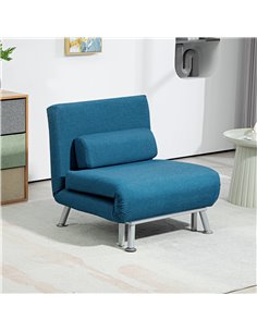 HOMCOM Single Linen-Look Sleeper Chair - Blue 833-066V71BU 2