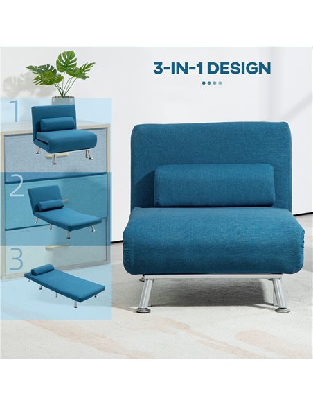 HOMCOM Single Linen-Look Sleeper Chair - Blue 833-066V71BU - pic 111449 | FastDaddyshop