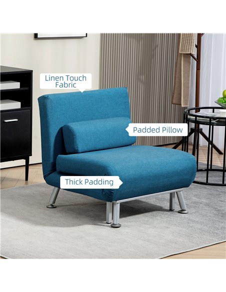 HOMCOM Single Linen-Look Sleeper Chair - Blue 833-066V71BU - pic 111451 | FastDaddyshop