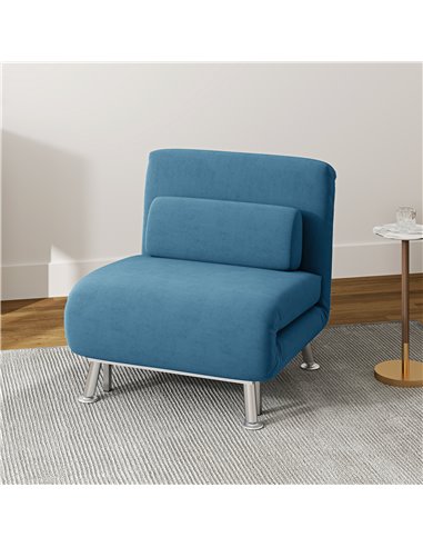 HOMCOM Single Velvet-Feel Sleeper Chair - Blue 833-066V72BU