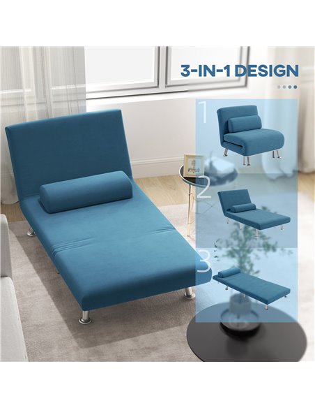 HOMCOM Single Velvet-Feel Sleeper Chair - Blue 833-066V72BU - pic 111458 | FastDaddyshop