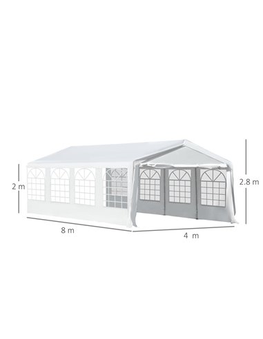 Outsunny 8m x 4m Garden Gazebo Marquee Party Tent Wedding Portable Garage Carport Event Shelter Car Canopy Heavy Duty Steel Fram