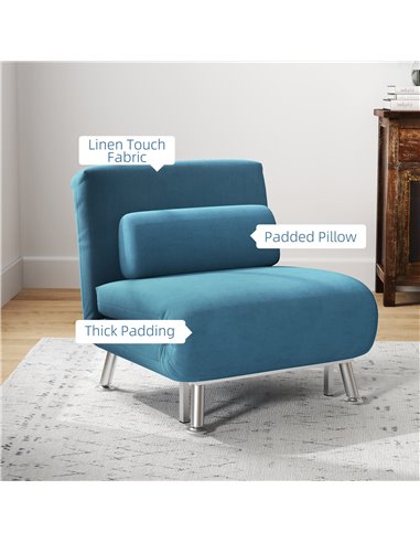 HOMCOM Single Velvet-Feel Sleeper Chair - Blue 833-066V72BU