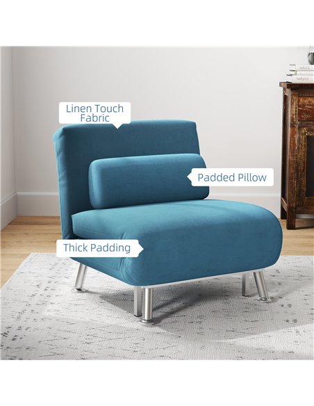 HOMCOM Single Velvet-Feel Sleeper Chair - Blue 833-066V72BU - pic 111460 | FastDaddyshop