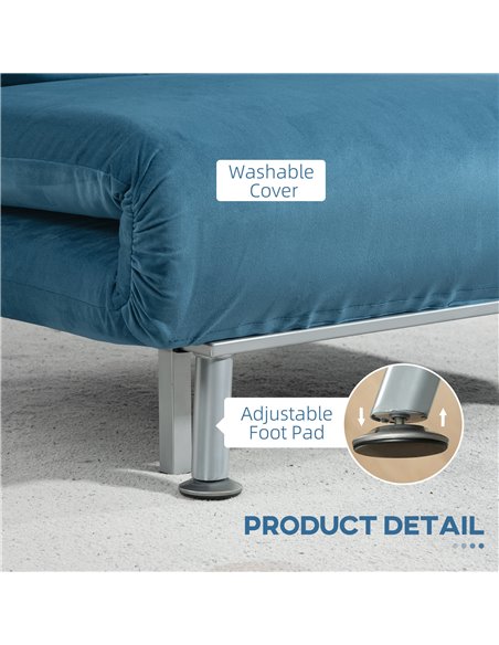 HOMCOM Single Velvet-Feel Sleeper Chair - Blue 833-066V72BU - pic 111461 | FastDaddyshop