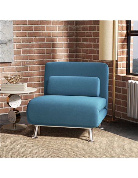HOMCOM Single Velvet-Feel Sleeper Chair - Blue 833-066V72BU - pic 111463 | FastDaddyshop