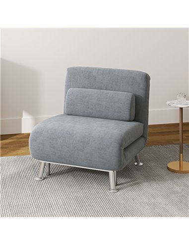 HOMCOM Single Velvet-Feel Sleeper Chair - Grey 833-066V72GY