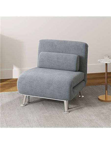HOMCOM Single Velvet-Feel Sleeper Chair - Grey 833-066V72GY - pic 111465 | FastDaddyshop