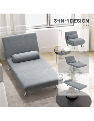 HOMCOM Single Velvet-Feel Sleeper Chair - Grey 833-066V72GY