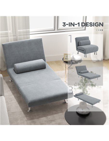 HOMCOM Single Velvet-Feel Sleeper Chair - Grey 833-066V72GY - pic 111467 | FastDaddyshop