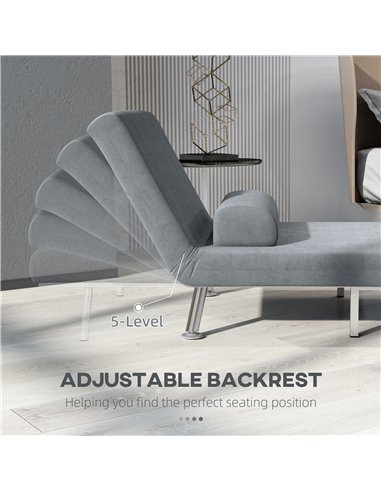 HOMCOM Single Velvet-Feel Sleeper Chair - Grey 833-066V72GY