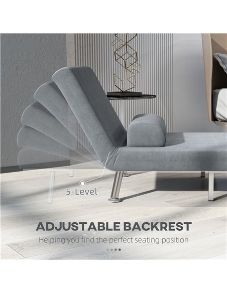 HOMCOM Single Velvet-Feel Sleeper Chair - Grey 833-066V72GY - pic 111468 | FastDaddyshop