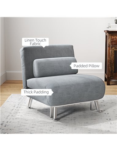 HOMCOM Single Velvet-Feel Sleeper Chair - Grey 833-066V72GY