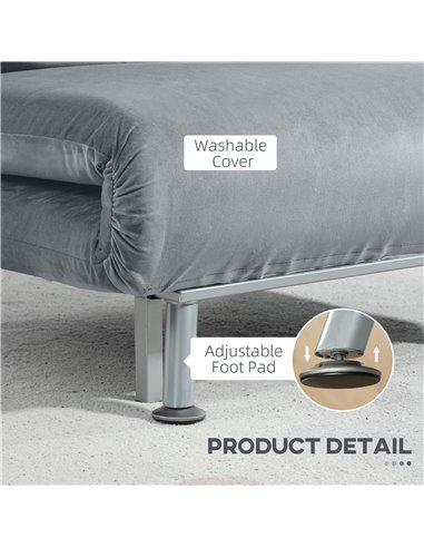 HOMCOM Single Velvet-Feel Sleeper Chair - Grey 833-066V72GY