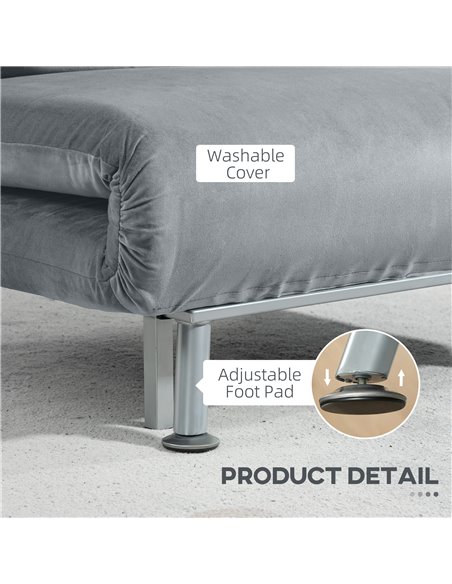 HOMCOM Single Velvet-Feel Sleeper Chair - Grey 833-066V72GY - pic 111470 | FastDaddyshop