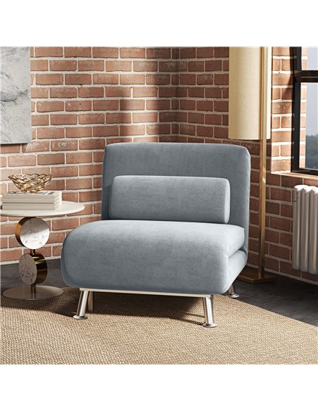 HOMCOM Single Velvet-Feel Sleeper Chair - Grey 833-066V72GY - pic 111472 | FastDaddyshop
