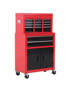 HOMCOM Tool Chest, Metal Tool Cabinet on Wheels with 6 Drawers, Pegboard, Top Chest and Roller Cabinet Combo, 61.6 x 33 x 108cm,