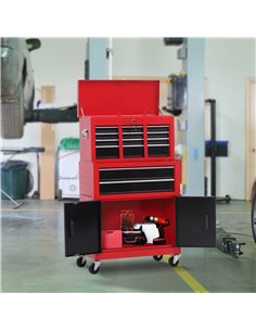 HOMCOM Tool Chest, Metal Tool Cabinet on Wheels with 6 Drawers, Pegboard, Top Chest and Roller Cabinet Combo, 61.6 x 33 x 108cm, 2