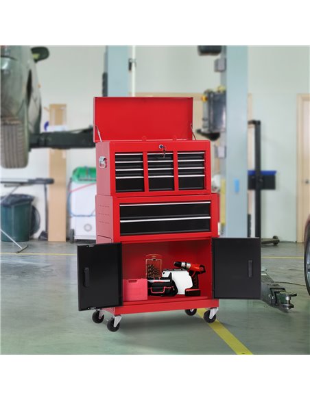 HOMCOM Tool Chest, Metal Tool Cabinet on Wheels with 6 Drawers, Pegboard, Top Chest and Roller Cabinet Combo, 61.6 x 33 x 108cm, - pic 111474 | FastDaddyshop