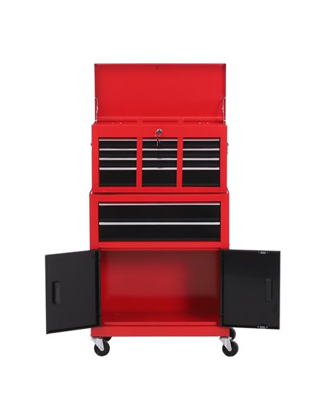 HOMCOM Tool Chest, Metal Tool Cabinet on Wheels with 6 Drawers, Pegboard, Top Chest and Roller Cabinet Combo, 61.6 x 33 x 108cm, - pic 111480 | FastDaddyshop