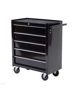 HOMCOM 5-Drawer Tool Chest with Wheels, Steel Lockable Tool Storage Cabinet with Handle, 2 Keys for Garage, Workshop, Black E2-0