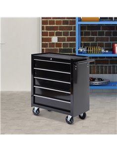 HOMCOM 5-Drawer Tool Chest with Wheels, Steel Lockable Tool Storage Cabinet with Handle, 2 Keys for Garage, Workshop, Black E2-0 2
