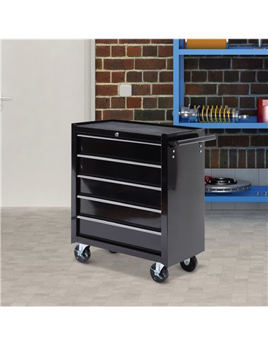 HOMCOM 5-Drawer Tool Chest with Wheels, Steel Lockable Tool Storage Cabinet with Handle, 2 Keys for Garage, Workshop, Black E2-0