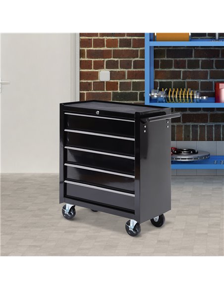 HOMCOM 5-Drawer Tool Chest with Wheels, Steel Lockable Tool Storage Cabinet with Handle, 2 Keys for Garage, Workshop, Black E2-0 - pic 111492 | FastDaddyshop