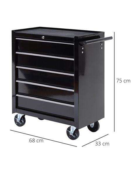 HOMCOM 5-Drawer Tool Chest with Wheels, Steel Lockable Tool Storage Cabinet with Handle, 2 Keys for Garage, Workshop, Black E2-0 - pic 111493 | FastDaddyshop