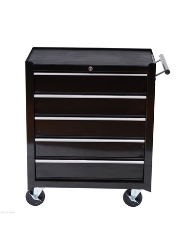 HOMCOM 5-Drawer Tool Chest with Wheels, Steel Lockable Tool Storage Cabinet with Handle, 2 Keys for Garage, Workshop, Black E2-0