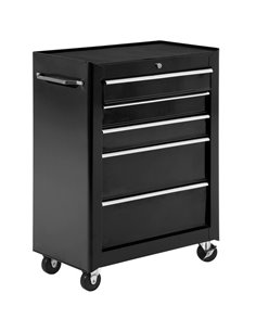 HOMCOM 5-Drawer Tool Chest, Lockable Steel Tool Storage Cabinet with Wheels and Handle Tool Box for Garage, Workshop, Black B20-