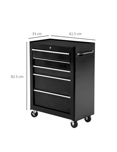 HOMCOM 5-Drawer Tool Chest, Lockable Steel Tool Storage Cabinet with Wheels and Handle Tool Box for Garage, Workshop, Black B20-
