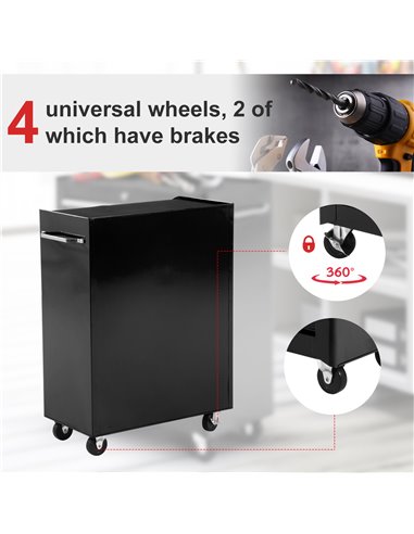 HOMCOM 5-Drawer Tool Chest, Lockable Steel Tool Storage Cabinet with Wheels and Handle Tool Box for Garage, Workshop, Black B20-