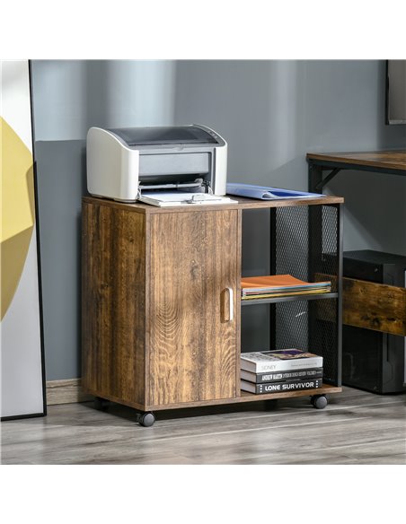 HOMCOM Printer Stand Home Office Mobile Storge File Cabinet Organizer with Castors, Door, Vintage Brown 836-268 - pic 111519 | FastDaddyshop