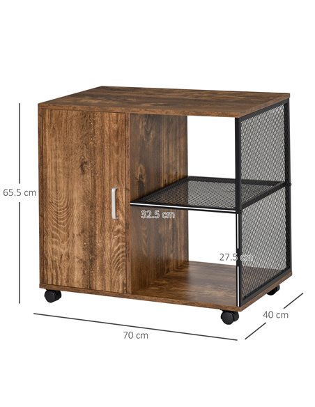 HOMCOM Printer Stand Home Office Mobile Storge File Cabinet Organizer with Castors, Door, Vintage Brown 836-268 - pic 111520 | FastDaddyshop