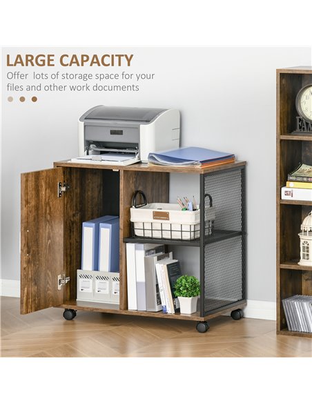 HOMCOM Printer Stand Home Office Mobile Storge File Cabinet Organizer with Castors, Door, Vintage Brown 836-268 - pic 111522 | FastDaddyshop