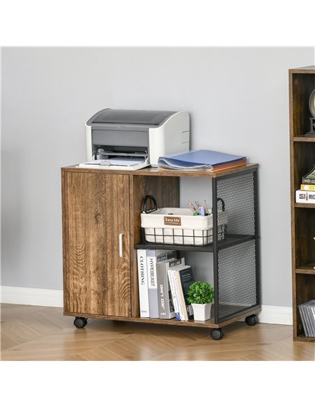 HOMCOM Printer Stand Home Office Mobile Storge File Cabinet Organizer with Castors, Door, Vintage Brown 836-268 - pic 111526 | FastDaddyshop