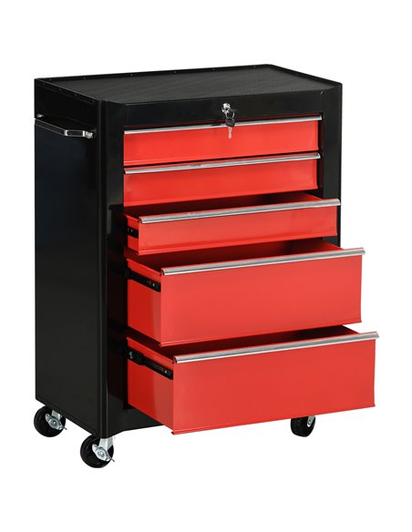 HOMCOM 5-Drawer Tool Chest, Lockable Steel Tool Storage Cabinet with Wheels and Handle Tool Box for Garage, Workshop, Red B20-00 - pic 111554 | FastDaddyshop