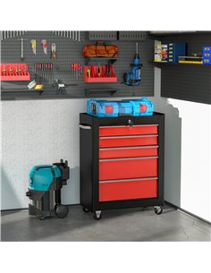 HOMCOM 5-Drawer Tool Chest, Lockable Steel Tool Storage Cabinet with Wheels and Handle Tool Box for Garage, Workshop, Red B20-00 2