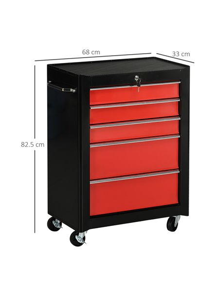 HOMCOM 5-Drawer Tool Chest, Lockable Steel Tool Storage Cabinet with Wheels and Handle Tool Box for Garage, Workshop, Red B20-00 - pic 111556 | FastDaddyshop