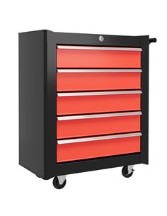 HOMCOM 5-Drawer Tool Chest with Wheels, Steel Lockable Tool Storage Cabinet with Handle, 2 Keys for Garage, Workshop, Red B20-10