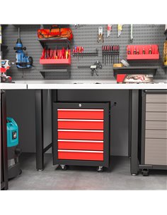 HOMCOM 5-Drawer Tool Chest with Wheels, Steel Lockable Tool Storage Cabinet with Handle, 2 Keys for Garage, Workshop, Red B20-10 2