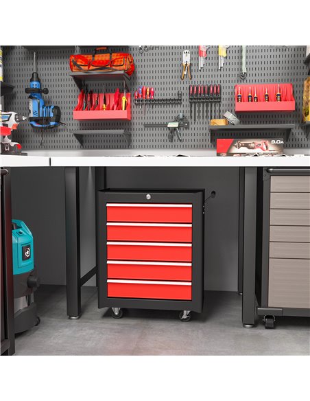 HOMCOM 5-Drawer Tool Chest with Wheels, Steel Lockable Tool Storage Cabinet with Handle, 2 Keys for Garage, Workshop, Red B20-10 - pic 111564 | FastDaddyshop