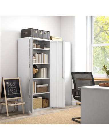 HOMCOM Five Shelf Lockable Steel Office Cabinet - White 924-084V00WT