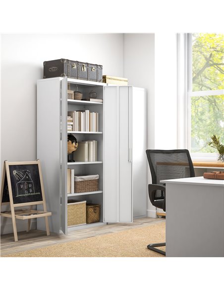 HOMCOM Five Shelf Lockable Steel Office Cabinet - White 924-084V00WT - pic 111573 | FastDaddyshop