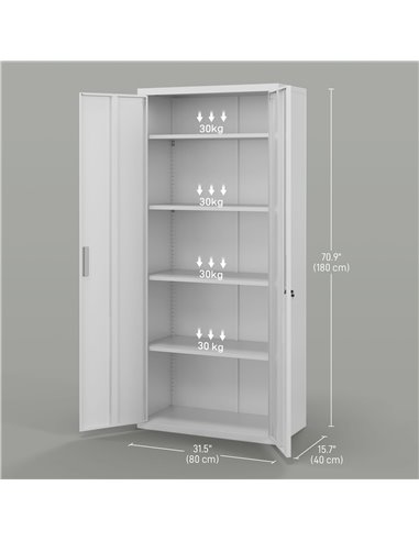 HOMCOM Five Shelf Lockable Steel Office Cabinet - White 924-084V00WT