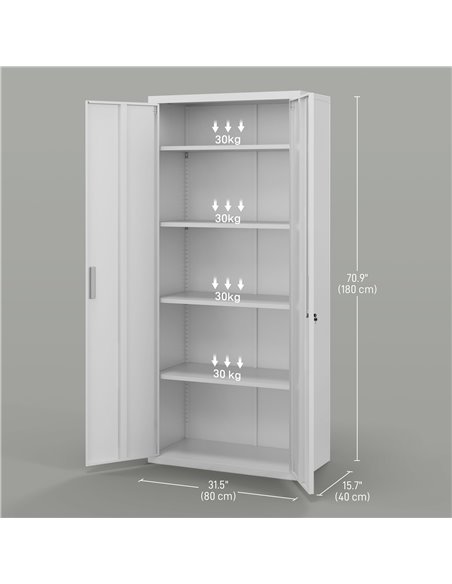 HOMCOM Five Shelf Lockable Steel Office Cabinet - White 924-084V00WT - pic 111574 | FastDaddyshop