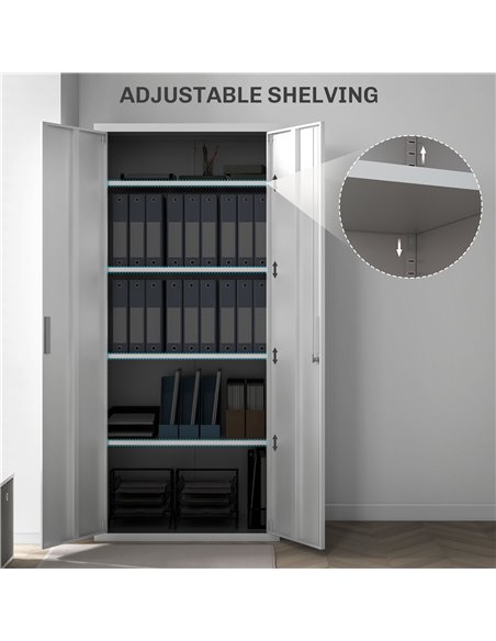 HOMCOM Five Shelf Lockable Steel Office Cabinet - White 924-084V00WT - pic 111575 | FastDaddyshop